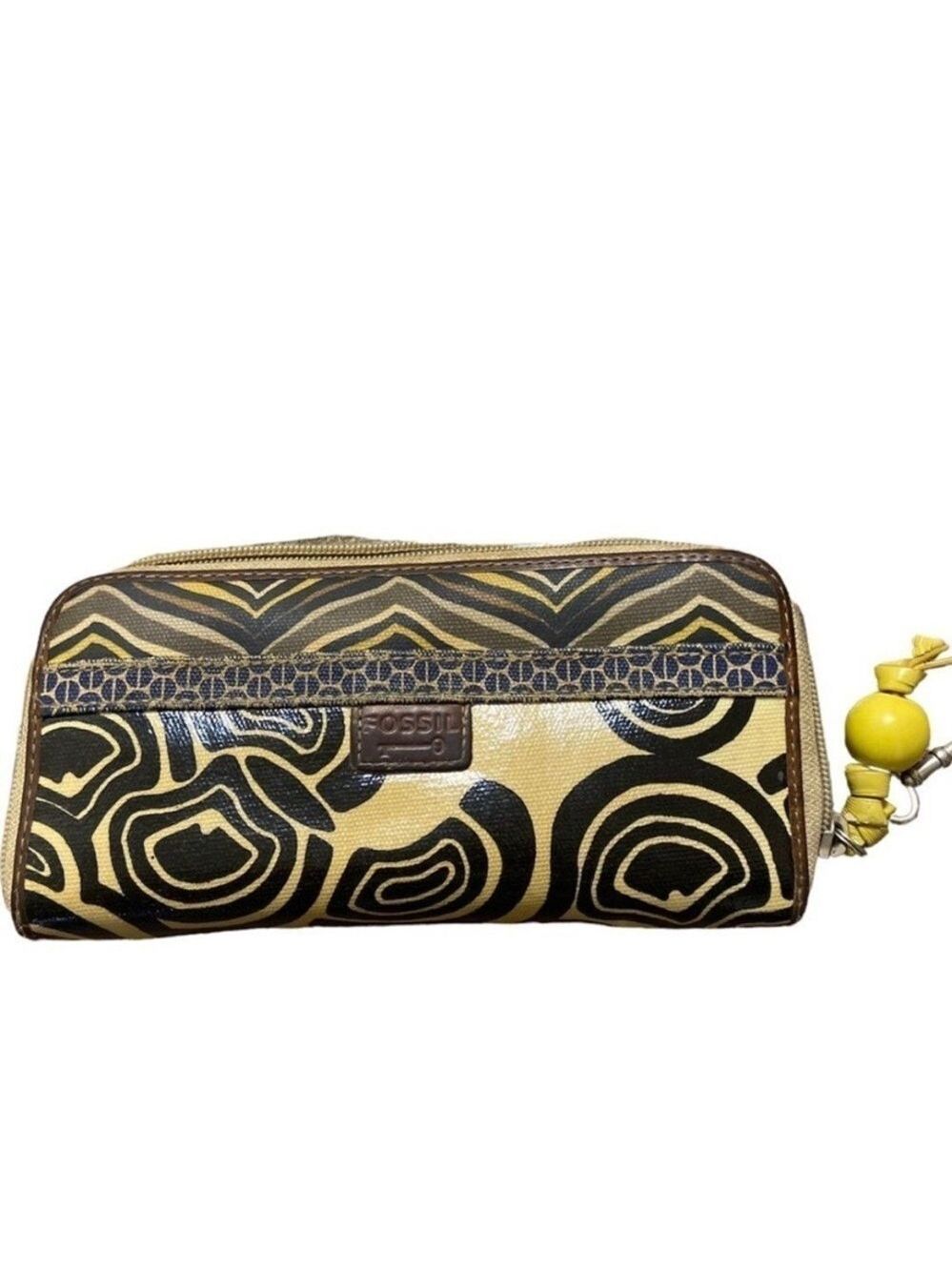 Fossil key per Women's Yellow and Black Patterned Clutch wallet